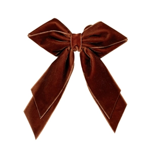 Elegant dark brown velvet long ribbon bow hair clip for women with premium texture