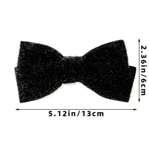 Detailed size view of black glitter plush bow hair clip measuring 13cm wide by 6cm high