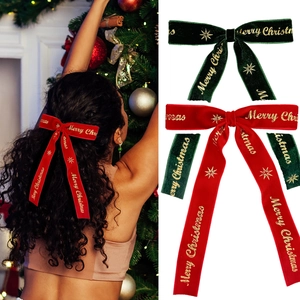 Barrettes à cheveux de Noël en velours rouge et vert avec lettrage doré Merry Christmas
