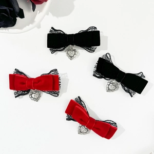 Barrettes à cheveux gothiques en velours avec dentelle et pendentifs cœur croix