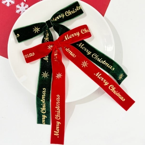 Barrettes de Noël en velours rouge et vert avec lettrage doré Merry Christmas