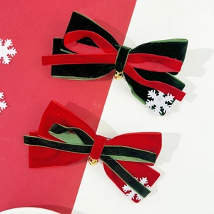Fermaglio per Capelli Natale Fiocco in Velluto Con Campanello Oro Fiocco di Neve Rosso Verde Molla per Capelli Accessori Festivi Donna Regalo