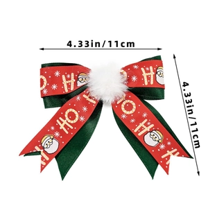 Vue détaillée du nœud de Noël de 11cm avec motif Père Noël et pompon en peluche doux