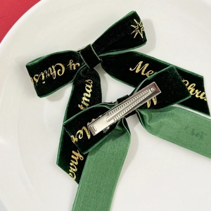 Détails de pinces à cheveux de Noël en velours vert foncé avec lettrage doré Merry Christmas