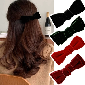 Vintage Fluweel Strik Haarklem Voor Vrouwen Zoet Elegant Handgemaakt Grote Haarspeld Dagelijks Feest Haaraccessoires Donkergroen Rood Zwart