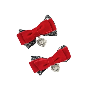 Barrettes à cheveux gothiques en velours rouge avec dentelle noire et pendentif cœur