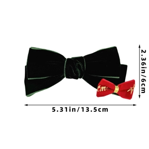 Dimensions détaillées des barrettes à nœuds de Noël en velours avec broderie dorée