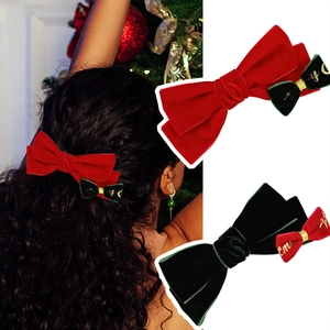 Barrette Nœud en Velours de Noël Faite à la Main pour Femme Accessoire de Cheveux Doux Rouge Vert Pince à Ressort