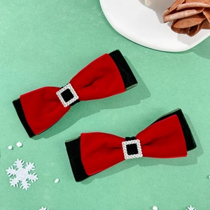 Red and black velvet Christmas hair clips with rhinestone buckles for women