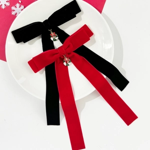 Barrettes à cheveux de Noël en velours rouge et noir avec pendentifs de couronne
