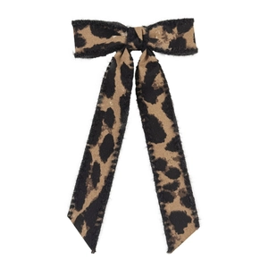 Leopard print bow hair clip with ribbons for women in high-quality fabric finish