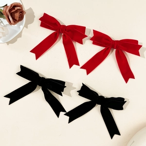 Sweet Velvet Bowknot Hair Clips For Women Vintage Duckbill Side Clip Elegant Solid Color Handmade Bow Hair Accessories