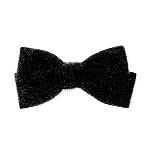 Elegant black plush bow hair clip with shimmering metallic fibers for women