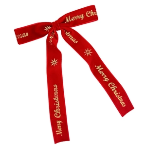 Barrette nœud de Noël en velours rouge avec lettrage doré Merry Christmas et étoiles