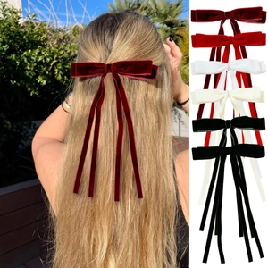 Velvet Bow Hair Clip With Long Streamers Double Layer Alligator Clip Balletcore Style Hair Decoration For Women Girls