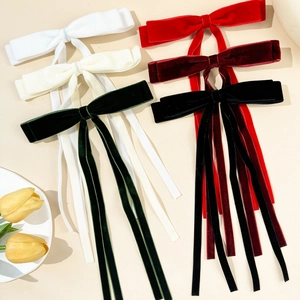 Elegant velvet bow hair clips with long streamers in six colors for women and girls