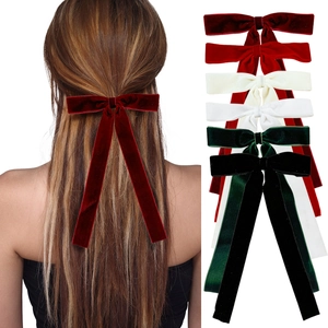 Vintage Velvet Bowknot Hair Clip With Long Streamers Elegant Big Bow Hairpin French Style Hair Accessories For Women