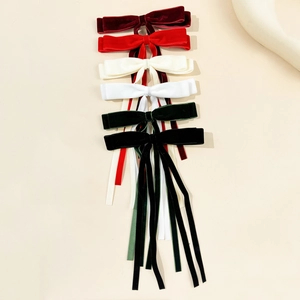 Elegant multi-color velvet double-layer bow hair clips with long ribbons for women