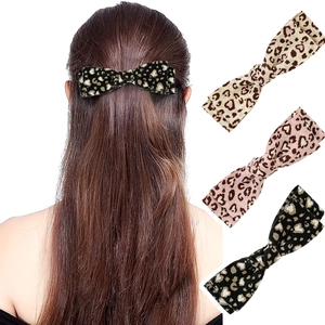 Leopard Heart Print Ribbon Bow Hair Clip Vintage Sweet Duckbill Clip Fashion Hairpins Hair Accessories For Women Girls