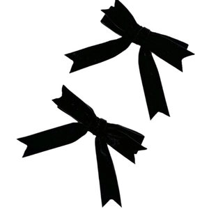Set of two premium black velvet bow hair clips with elegant dovetail ribbon cut design