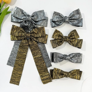 Vintage Metallic Crinkled Bowknot Hair Clip For Women Gold Silver Large Bow Hairpin Fashion Duckbill Spring Clip Accessory