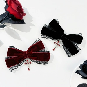 Fermaglio per Capelli Fiocco in Velluto Gotico Con Bordo in Pizzo e Ciondolo a Croce Vintage Stile Lolita Donna Gioielli