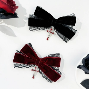 Fermagli per capelli vintage in velluto con pizzo e ciondoli a croce gotica per donna