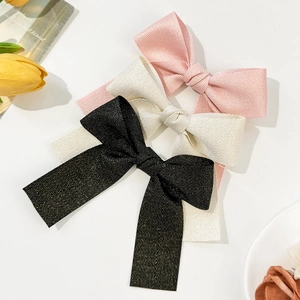 Sweet Ribbon Bow Hair Clip For Women Girls Large Elegant Hairpins With Gold Thread Herringbone Weave Fabric Alligator Clip