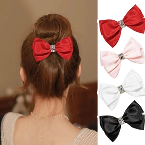 Élégante Pince à Cheveux Nœud en Ruban de Satin Avec Décoration en Strass Style Doux Coréen Épingle à Cheveux Mariage Fête Femme