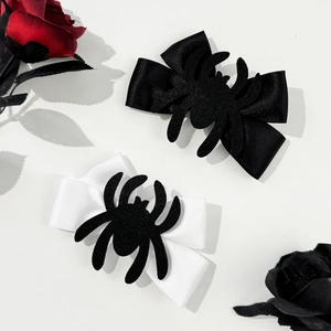 Halloween Spider Bow Hair Clip Gothic Satin Flocked Spider Duckbill Clips For Women Girls Party Hair Accessories