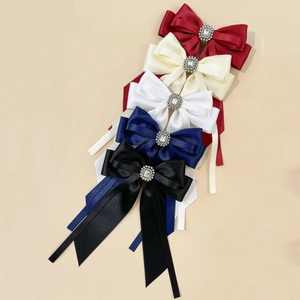Elegant satin bow hair clips with rhinestones in five classic colors for women