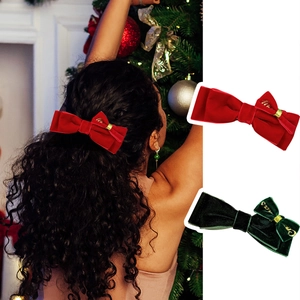 Pinza de Pelo de Terciopelo con Lazo de Navidad Bordado Oro Dulce Festivo Accesorios Cabello Mujer Rojo Verde
