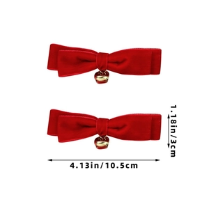 Rote Samtschleifen-Haarspangen mit goldenen Glocken und Maßangaben von 10,5x3 cm