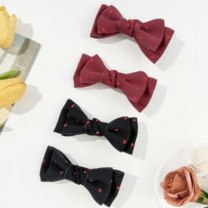 Haarklammern Set mit Polka Dot Schleifen in elegantem Burgunderrot und Schwarz