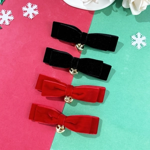 4er-Set Weihnachts-Haarspangen aus Samt mit goldenen Glöckchen in Rot und Schwarz