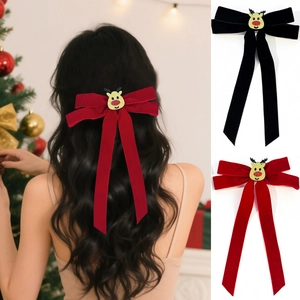 Weihnachts Haarspange Samtschleife Mit Rentier Gold Glitzer Lange Luftschlangen Süß Rentier Haarschmuck Für Damen Mädchen Party