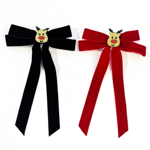 Weihnachts-Haarschleifen aus Samt mit goldenem Rentier in Rot und Schwarz farben
