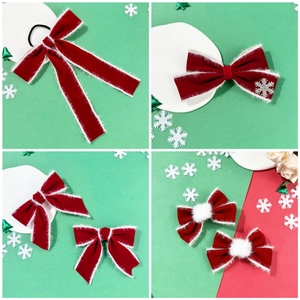 Weihnachten Roter Samt Schleife Haarklammer Weißer Kunstpelzrand Schneeflocke Winter Haarschmuck Für Damen Mädchen Party Geschenk