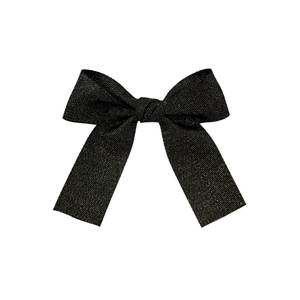 Elegant black bow hair clip with golden metallic thread in a tweed style design
