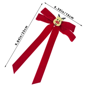 Rote Weihnachts-Samtschleife Haarspange mit goldenem Rentier-Dekor und Größenangaben