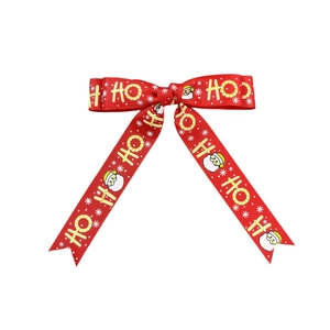 Fiocco per capelli natalizio rosso con stampa Babbo Natale e HO HO HO su gros-grain