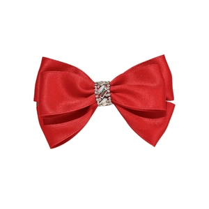 Barrette à cheveux élégante en satin rouge avec nœud et cristaux étincelants au centre