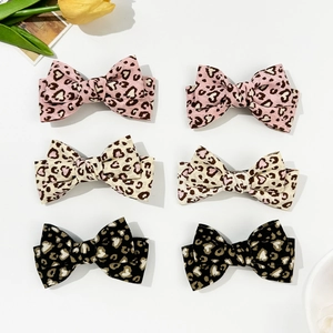 Leopard Pattern Ribbon Bow Hair Clips Handmade Sweet Duckbill Clip Women Girls Versatile Fashion Hair Accessories