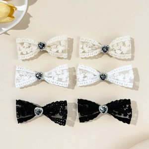 Barrettes à Cheveux Nœud en Dentelle Vintage Avec Strass en Forme de Cœur Pinces Bec de Canard Élégantes pour Femmes Filles