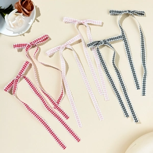 Sweet ballet style plaid bow hair clips in red, pink, and black colors for girls
