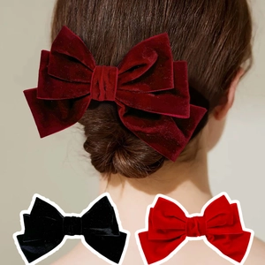 Fermaglio per Capelli con Fiocco a Tre Strati in Velluto Francese Elegante Vintage Molla Accessori per Capelli Donna Principessa