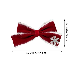 Rote Samtschleife Haarspange mit weißem Pelzbesatz und silberner Schneeflocke, Größe 14x8cm