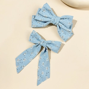 Fashion Webbing Bow Hair Clip For Women Sparkling Sequins Accessories Vintage Blue Bowknot Spring Clip Sweet Hairpin