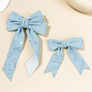 Fashion Sequin Denim Butterfly Knot Hair Clip For Women High-end Denim Large Bow Hair Accessory Elegant Headwear