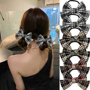 Chouchou Noeud à Carreaux Style Britannique Vintage pour Femmes Filles Bandeau Élastique Preppy Fait à la Main Accessoire